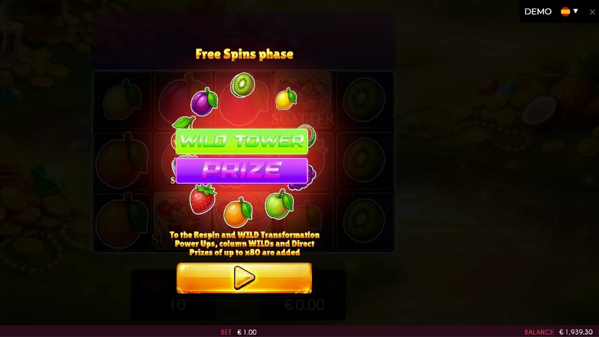 Tampilan visual slot Fruits Madness dengan simbol buah yang cerah dan berwarna-warni.